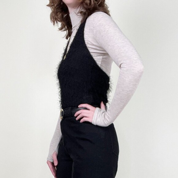 Vintage Eyelash Fringe Halter Top Cropped Going Out Crop Blouse Sexy 90s Y2K - Picture 3 of 8